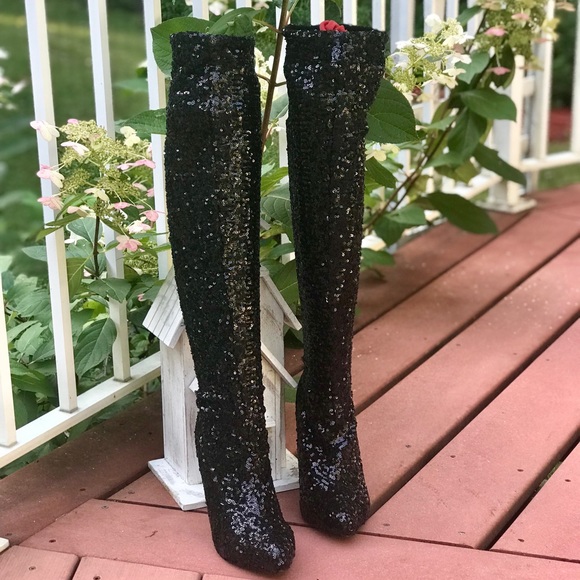 Shoes - KNEE HIGH SEQUIN BOOTS